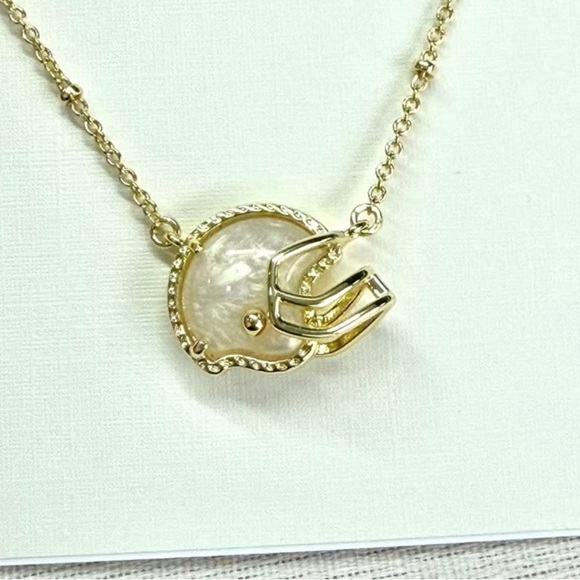 KENDRA SCOTT Mother-of-Pearl & 14k Football Helmet Gold Pendant Necklace NEW NWT - Picture 5 of 6